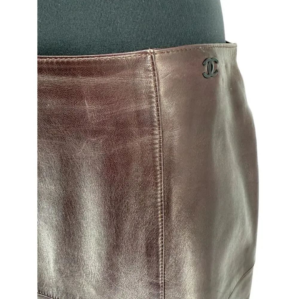 Chanel Chocolate Brown Lambskin Skirt – Size 42